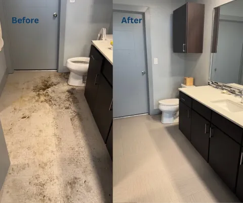 Bathroom floor before and after cleaning